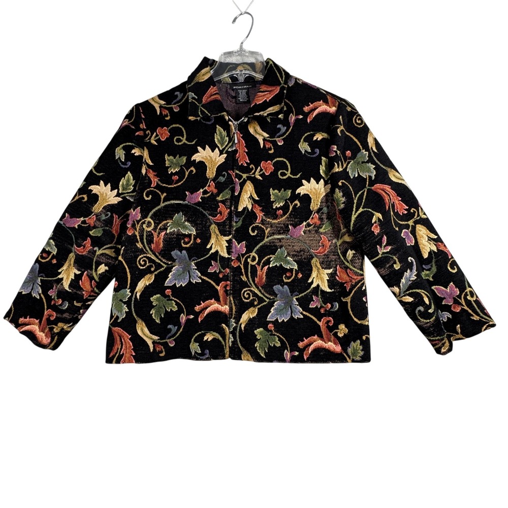 Portrait Tapestry Jacket‎ Floral Print Full Zip Up Lightweight Coat Size Medium